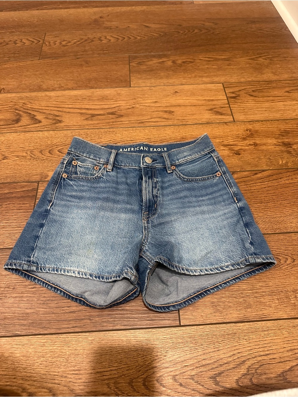 American Eagle Outfitters Distressed Medium Blue Denim Shorts